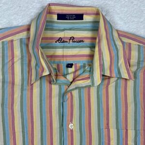 Alan Flusser Mens Striped Button Down Shirt XL Cotton Colorful‎